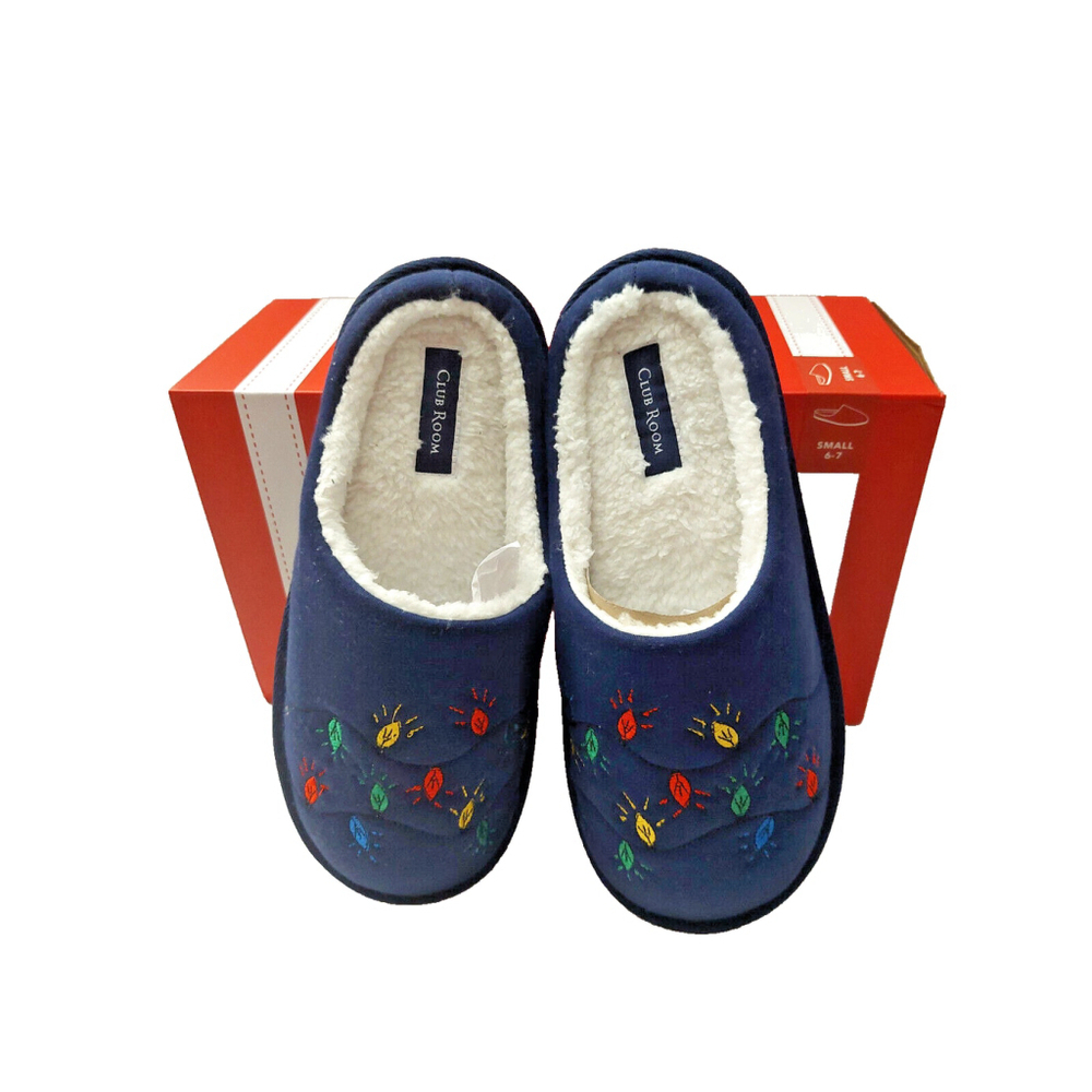Club Room Men's Navy Blue Embroidery Indoor/Outdoor Slippers Size Small 6-7